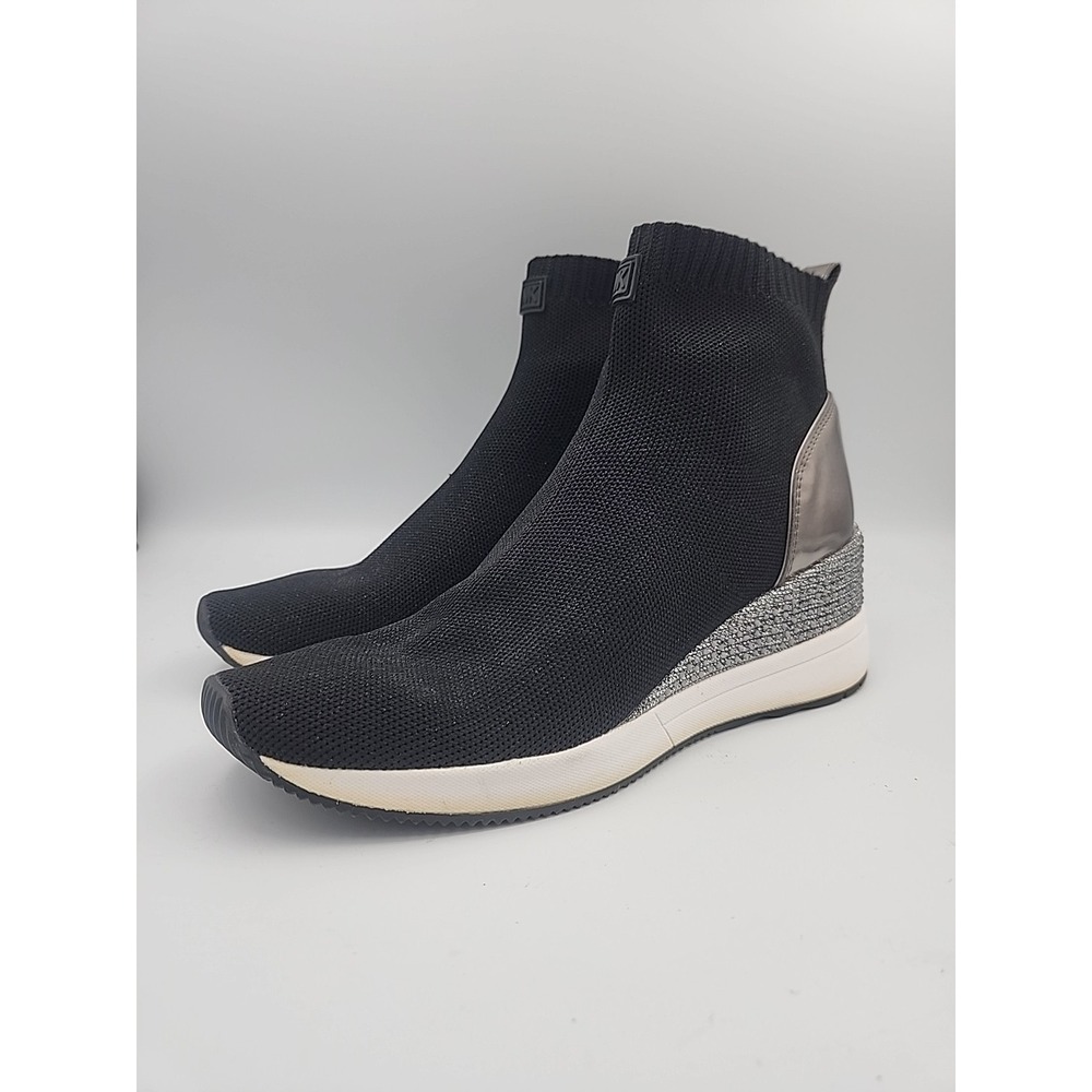 Michael Kors Skyler bootie wedge sneaker in black stretch-knit Women's Size 9